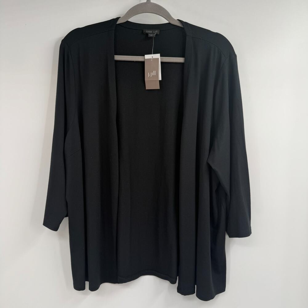 NWT J Jill Wearever Cardigan Top 2X Black V-neck Button 3/4 Sleeve Stretch - Picture 2 of 11